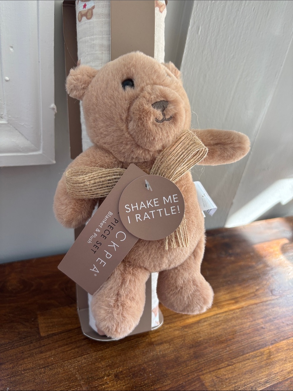 NWT Chickpea 2-Piece Muslin Swaddle Blanket & Plush Teddy Bear Rattle Gift Set